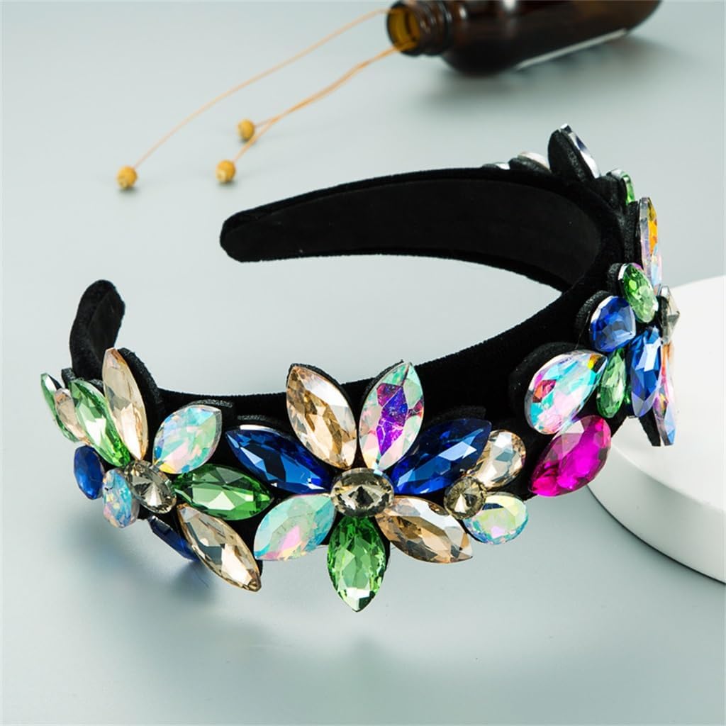 Baroque Velvet Colorful Diamond Floral Hair Bands Exaggerated Walking Accessories