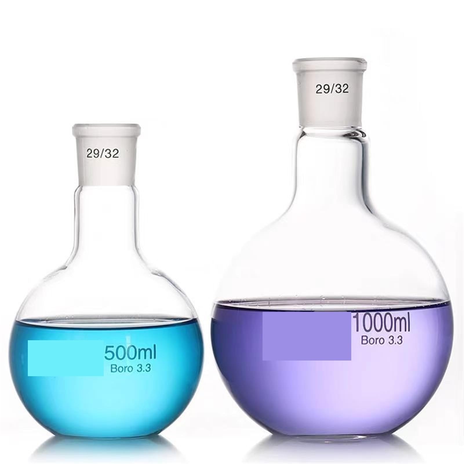 Matraz Erlenmeyer Graduado de Borosilicato, 1 matraz de destilación de una sola boca con fondo plano de vidrio, boca esmerilada estándar n.° 19, n.° 24 y n.° 29, capacidad de 50 ml a 2000 ml.(1000ml c