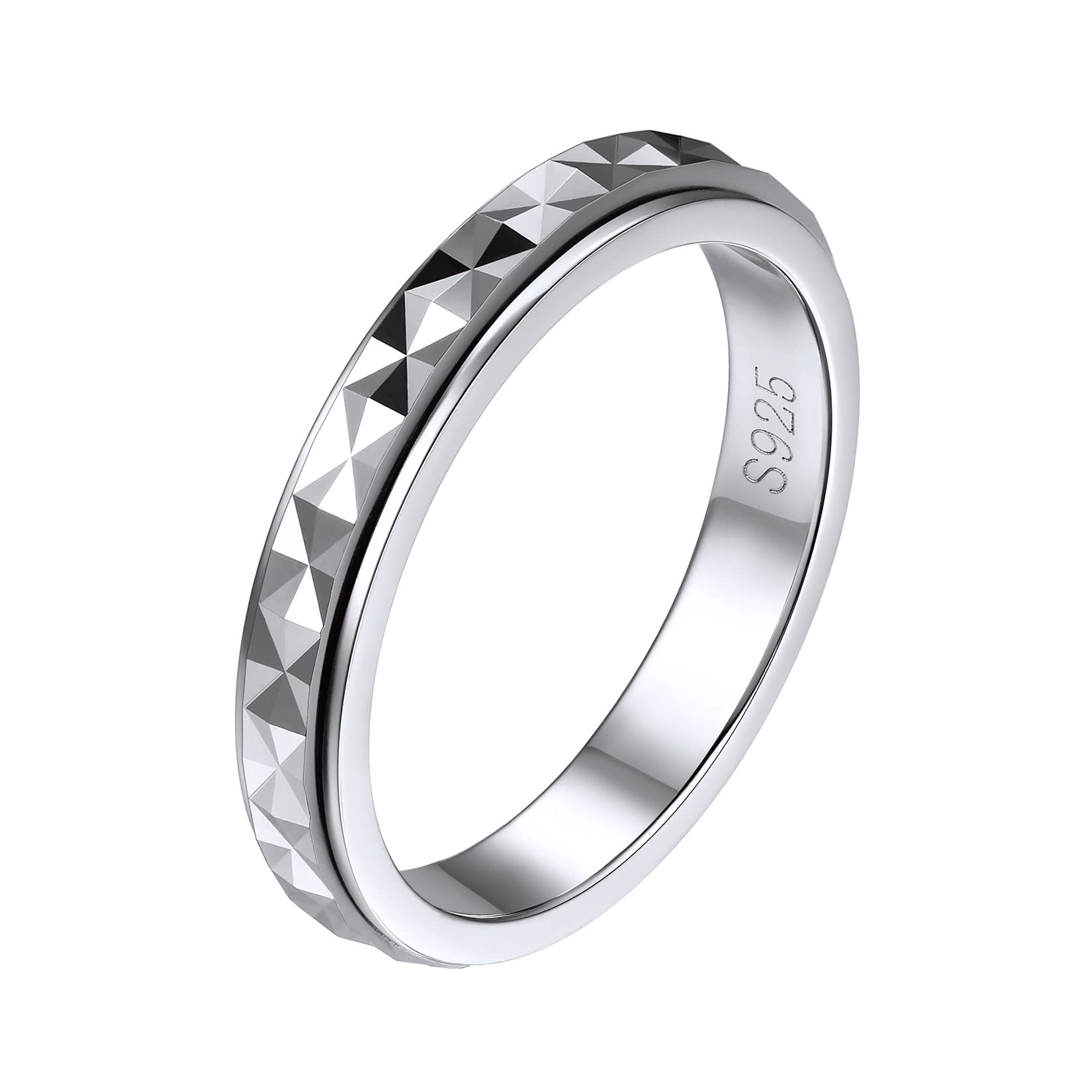 Silvora Damen Spinner Ring 925 Sterling Silber drehbarer Fingerring 3mm Schlichter Schmaler Sandstrahl Drehring Bandring Ringgröße 49.3（15.75）-67.2（21.25） für Verlobungsring Ehering Hochzeitsring
