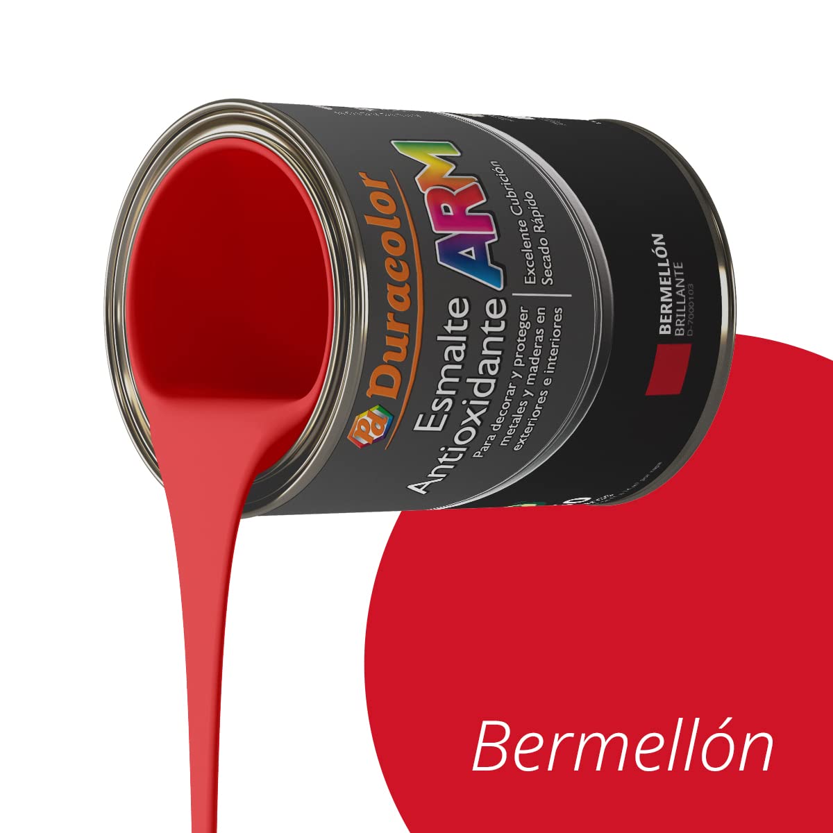 Esmalte Antioxidante ARM - Color Bermellón - 4 Litros - Superficie Exterior e Interior - Acabado Brillante y de Rápido Secado - Excelente Dureza y Resistencia - Duracolor