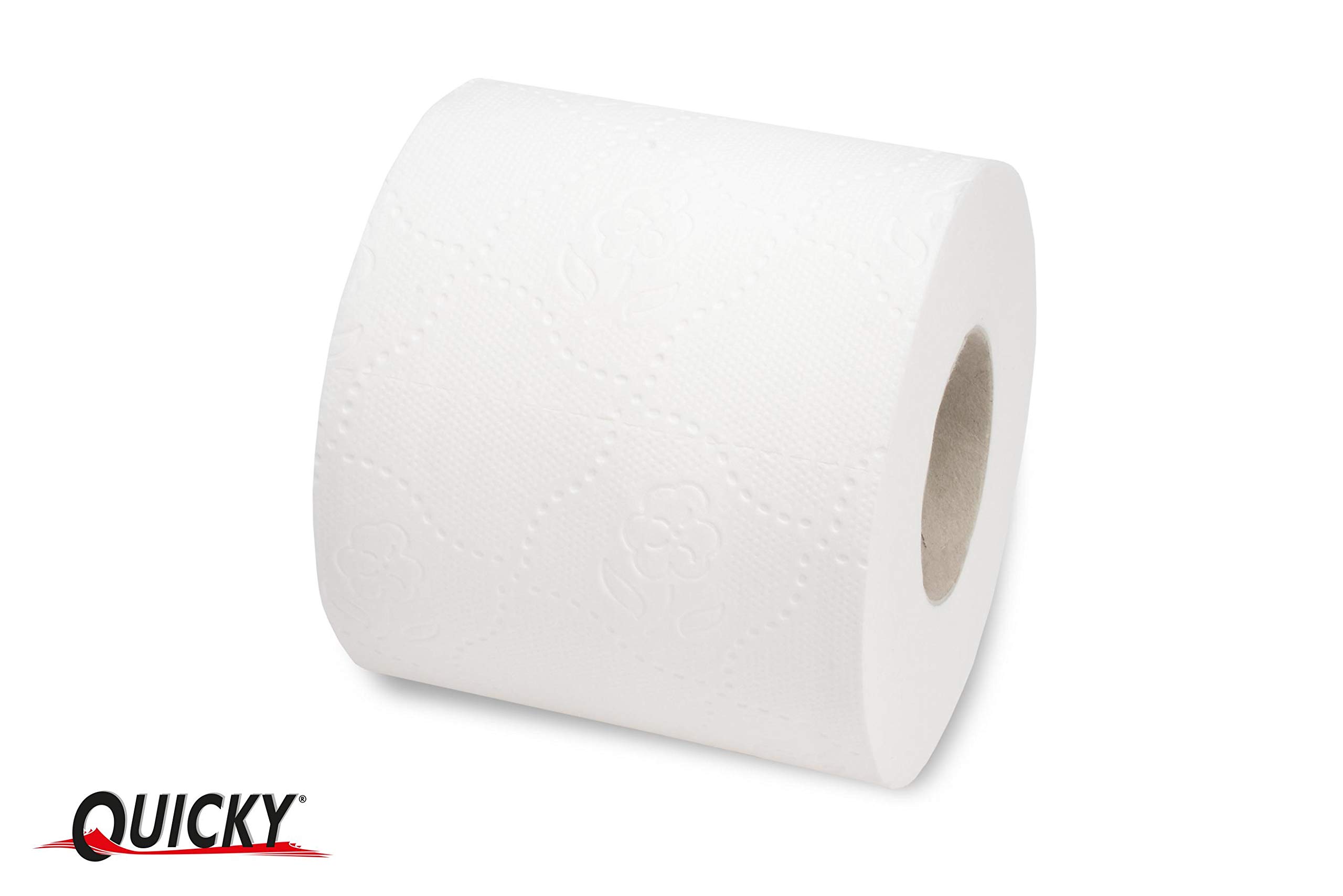 Quicky Papier toaletowy z wytłoczonym motywem, 48 rolek papieru toaletowego, opakowanie na zapasy, bardzo miękki i odporny na rozerwanie, wykonany z wysokiej jakości super białej celulozy, 3-warstwowy, 250 arkuszy (6 x 8 rolek)