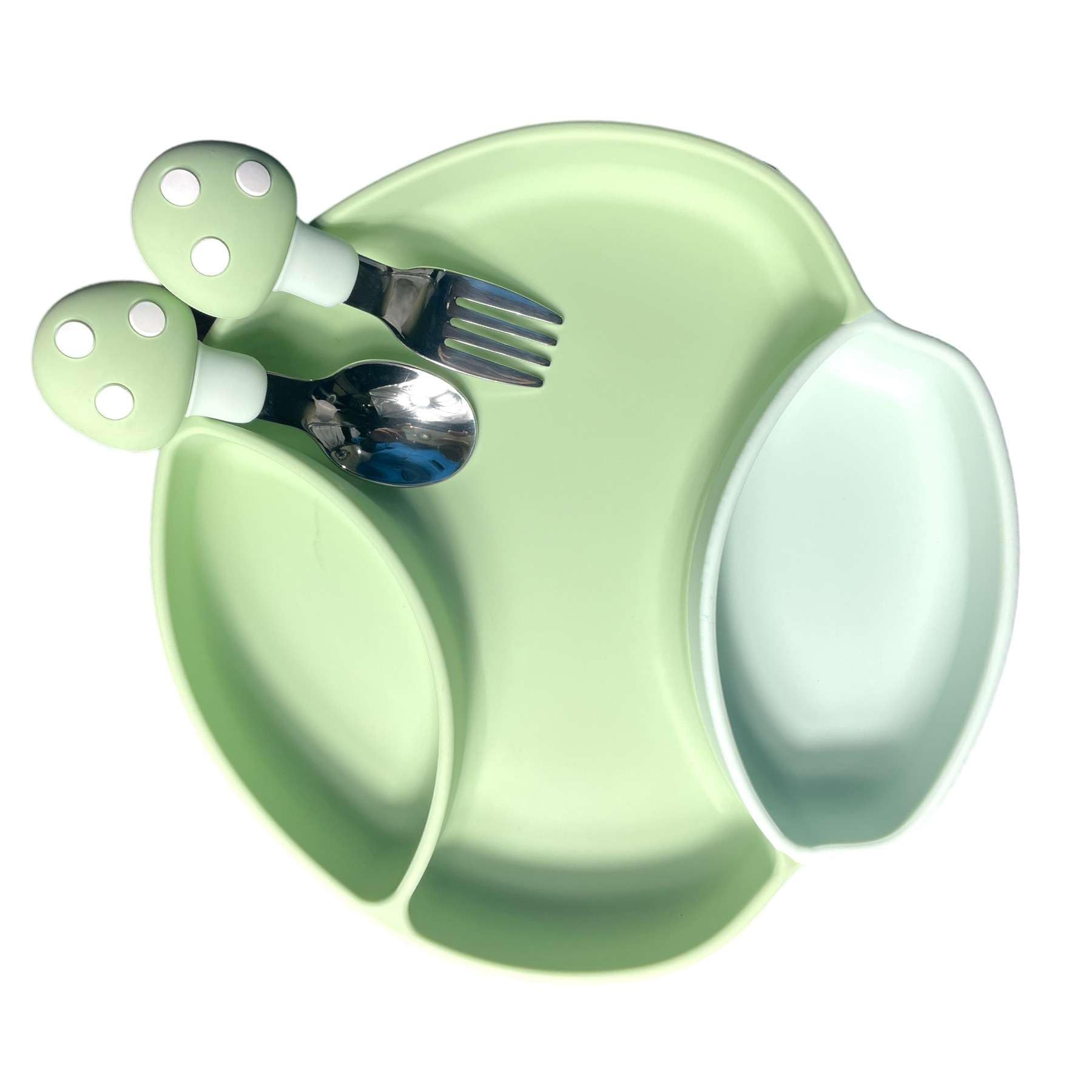 Kidsnx Baby Suction Plates - Baby Food Tray Silicone Plate with 3 Compartments | Silicone Toddler Plates with Spoon & Fork for Kids to Feed | BPA Free | Dish Washer & Micro-Wave Oven Safe - Green