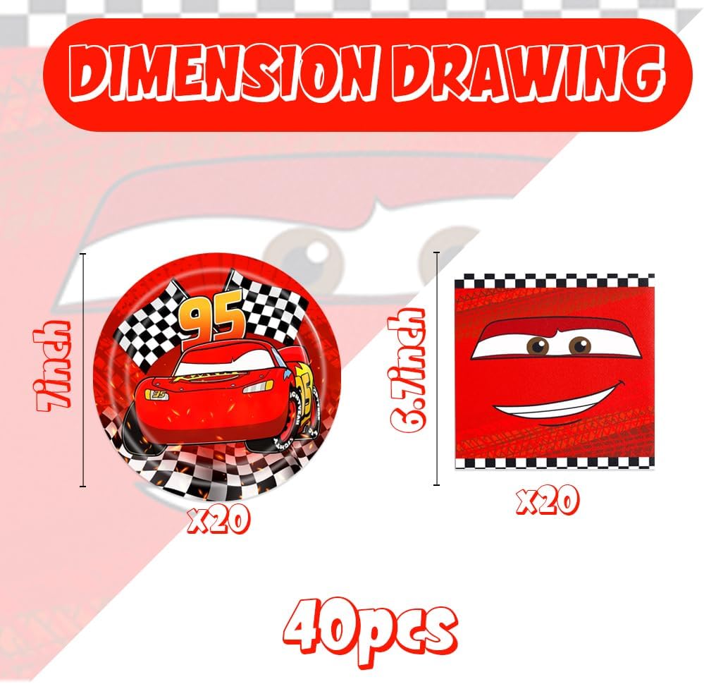 40Pcs Red Car Party Decorations Race Car Themed Party Plates and Napkins Supplies Set for 20 Guests - Image 2