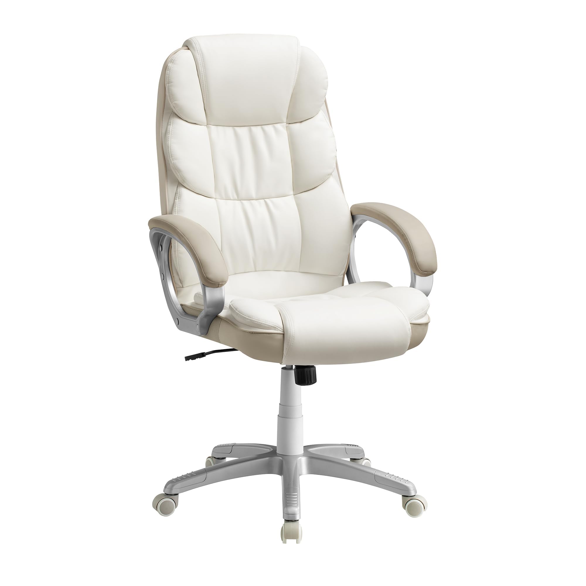 SONGMICS Krzesło biurowe, krzesło do gier, krzesło biurkowe, fotel kierunkowy, ergonomiczny, obrotowy i regulowany wysokość, z kółkami, kremowo-biały OBG024W01