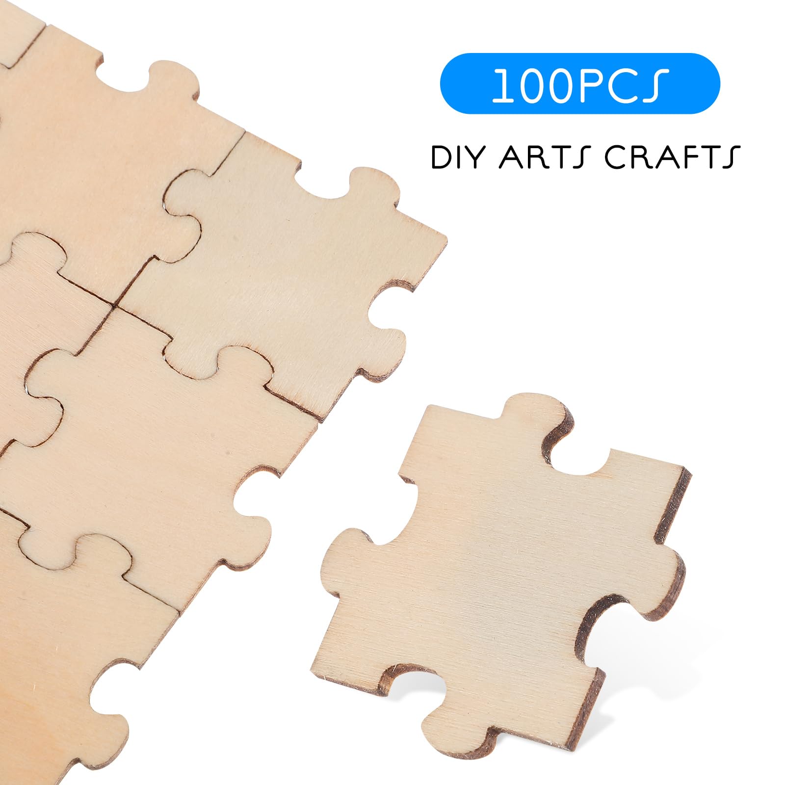 KOMBIUDA 100Pcs Blank Wooden Puzzle Pieces Unfinished Jigsaw Puzzle Craft Kit for Painting Diy Arts Educational Projects and Kids Classroom Activities - Image 4