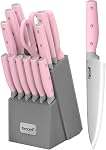 Hecef Ensemble de couteaux de cuisine, 14 Ensemble de couteaux en pièces avec bloc en bois & Aiguisseur Acier & Ciseaux tout-terrain, ensemble de couverts en acier inoxydable à haute teneur en carbone