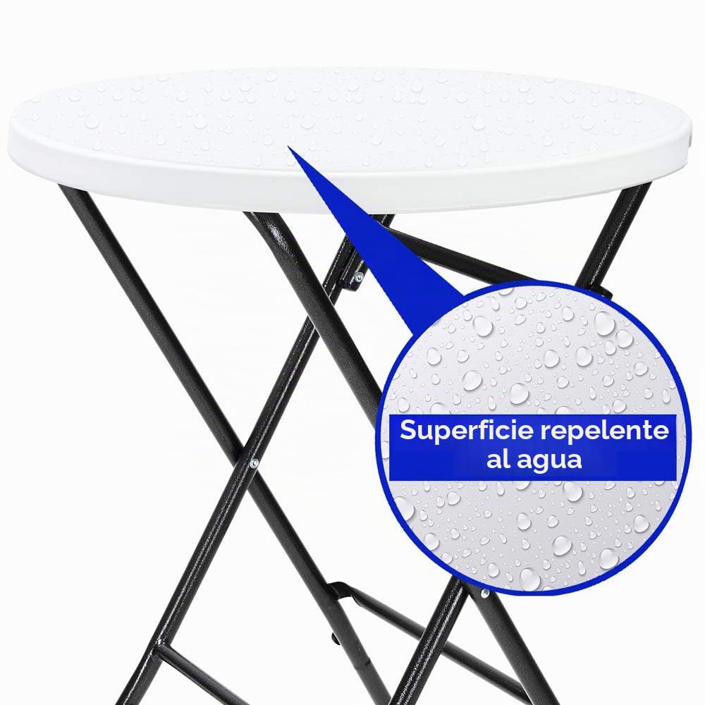 CASARIA® Set 2 Mesas Altas Bar Ø 72 cm Redonda 110 cm Altura Plegable Mesa Bistró Jardín Eventos Blanco