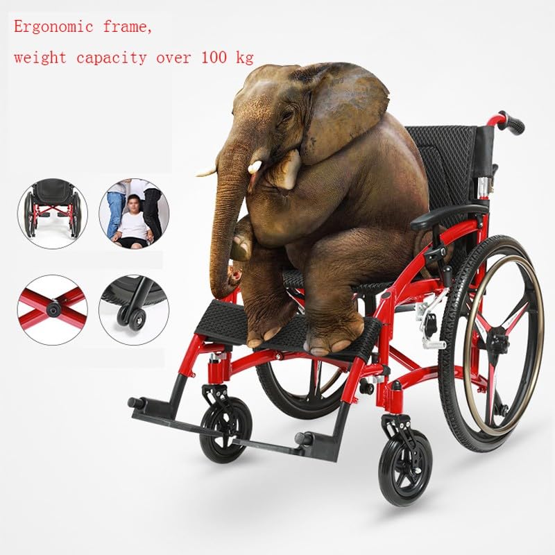 Ultra Light Wheelchair for Adults, Transport Wheelchair Lightweight Foldable, Sports Wheelchair with Double Hand Brakes, Self-Propelled All-Terrain Travel Wheelchair