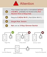 Vista 2 de GHome Smart Interruptor interruptor de luz Wi-Fi de 24 GHz funciona con Alexa Google Assistant un solo polo requiere cable neutro certificado UL