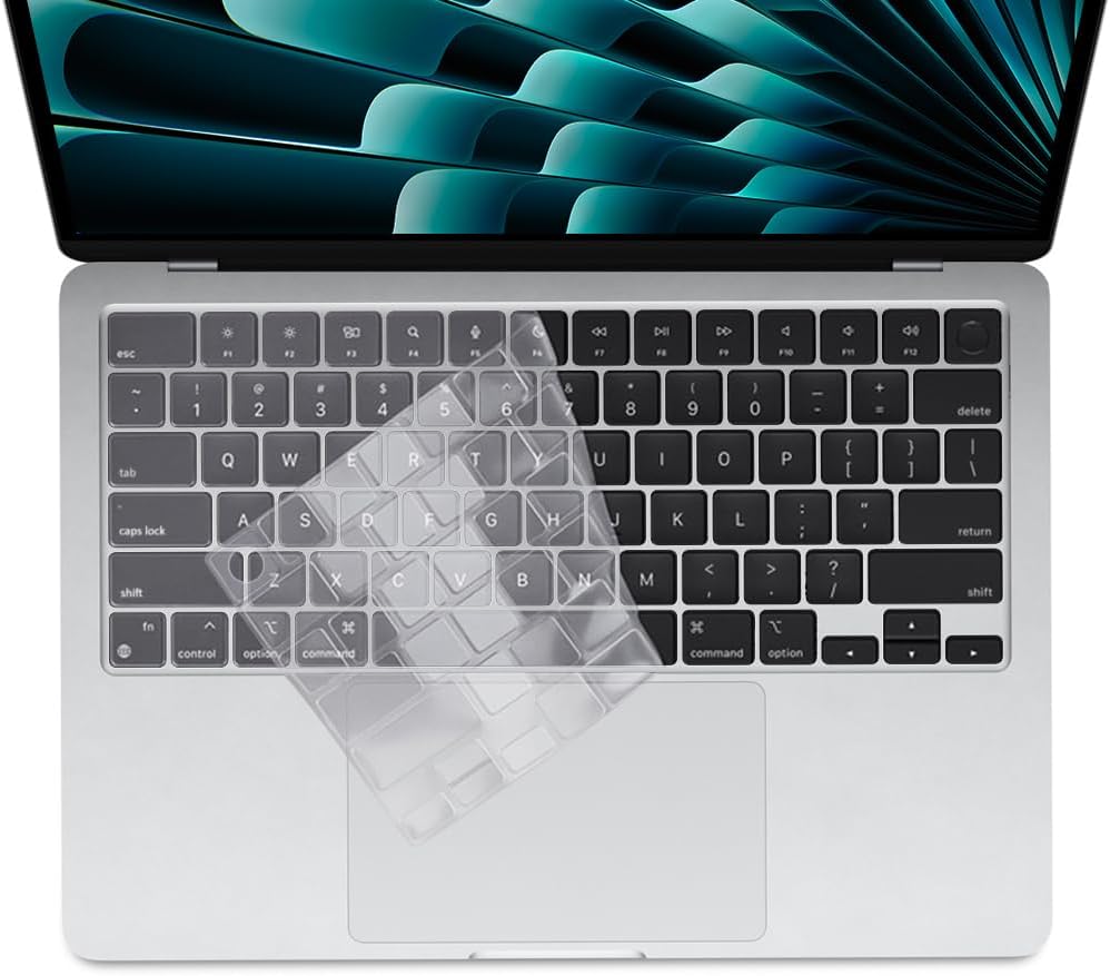ProElife Keyboard Cover Skin for 2025-2022 MacBook Air 13.6 inch 15.3 inch M4 M3 M2 Chip U.S Enter TPU Protector for MacBook Air 13'' 15'' M4 M3 M2 2025 2024 2023 2022 Accessory (Transparent)