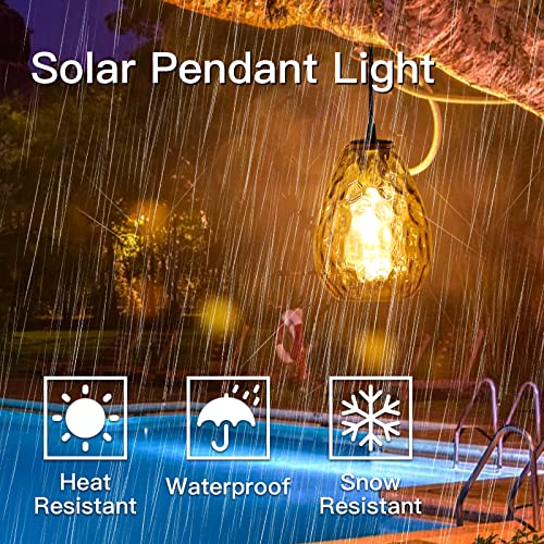 Meihong Solar Pendant Lights With Glass Lampshade, Solar Lights Indoor Pendant Light Fixture, Farmhouse Exterior Hanging Lights With Pull Chain, Hanging Light For Front Door Ceiling Entry Porch #TOP3