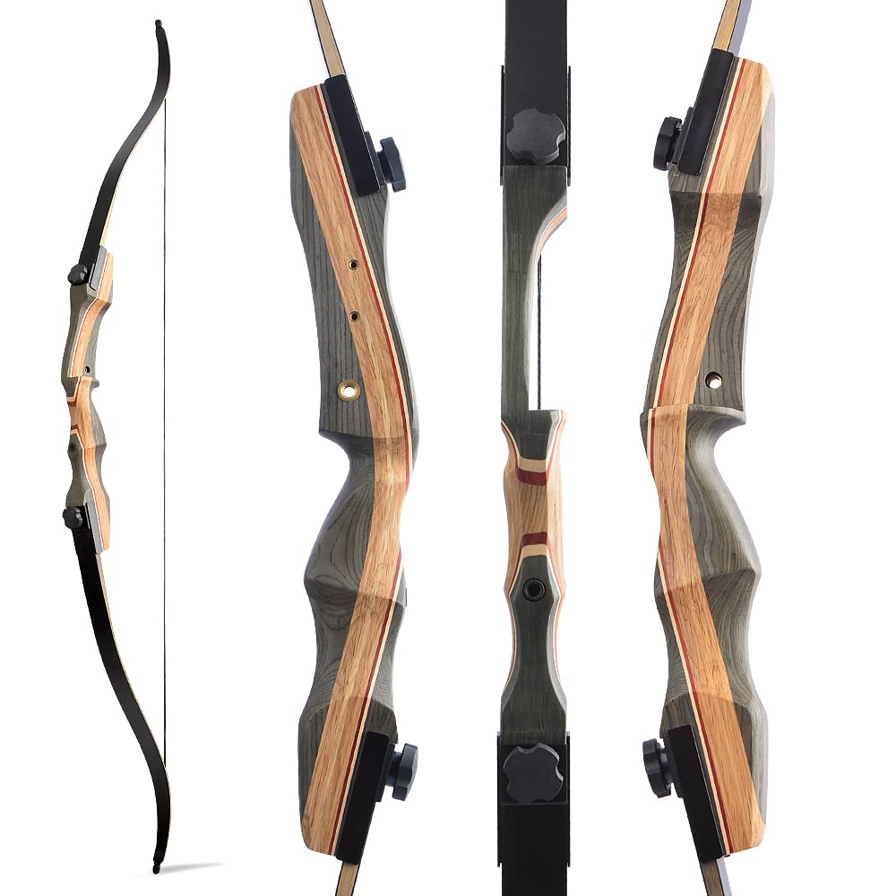 AMEYXGS 62" Tiro con l'arco Arco Ricurvo Arco da Caccia 30-50 libbre Arco Lungo in Legno Laminato Riser Tiro all'aperto Pratica per Adulti e Giovani Mano Destra (30lbs)