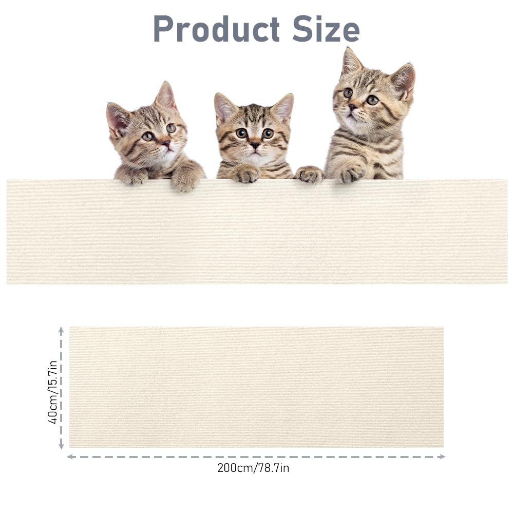 Adiwo Tappeto Tiragraffi Gatti, 40 * 200cm Tappetino Tiragraffi per Gatti Autoadesivo, Proteggi Divano Gatti Graff, per Parete e Angolo, Protegge Tappeti e Divani(Beige)