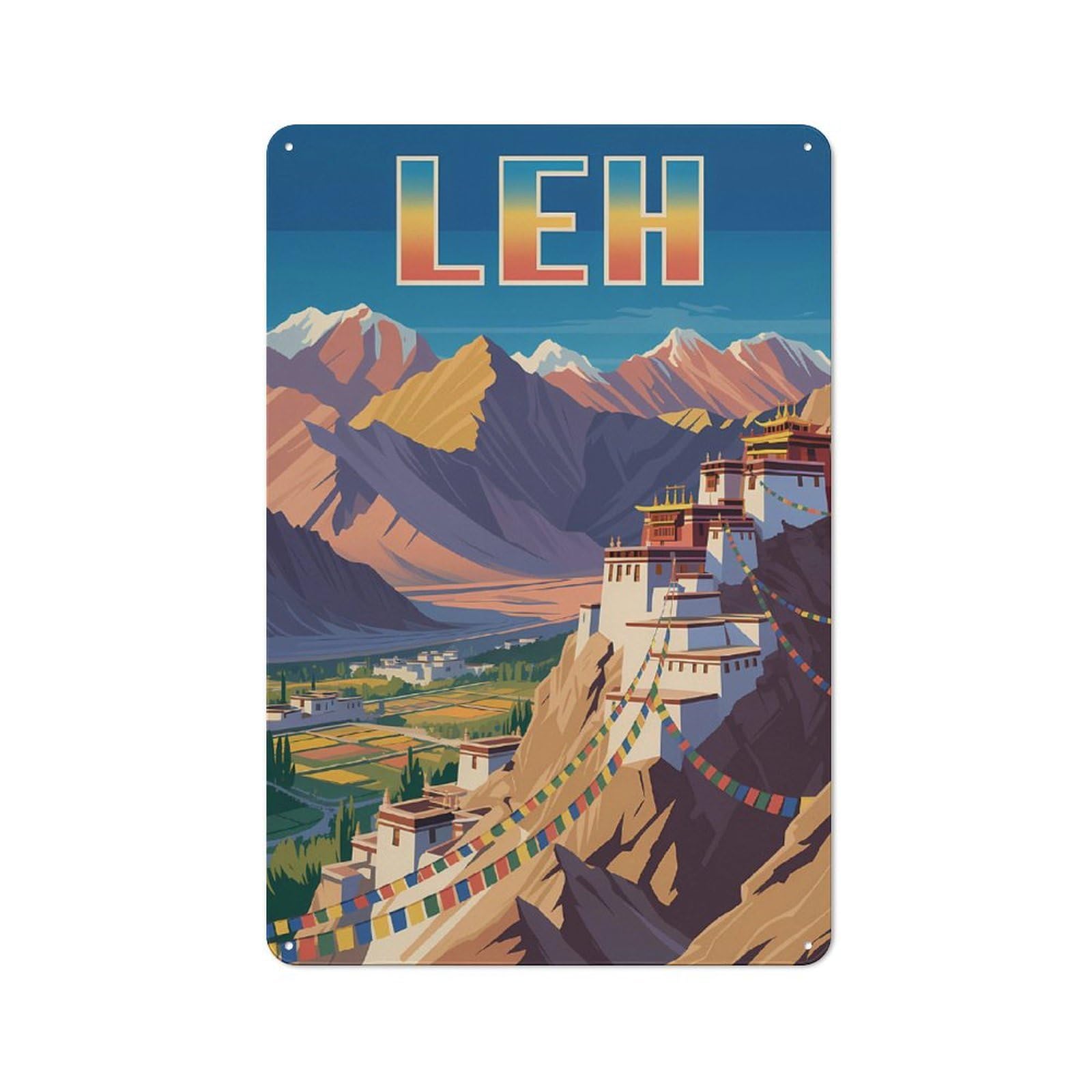 Tin Wall Plaque 30x20cm with Leh Travel for Guest Room Or Hallway, for Updating Guest Room And Hallway after Moving