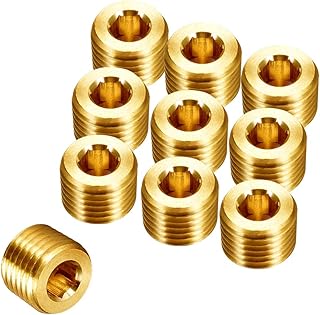 Joywayus Brass Hex Counter Sunk Plug 1/8" NPT Male Pipe Fitting Set Internal Hex Socket Thread Pipe Plug for Closing the End of Pipe (Pack of 10)