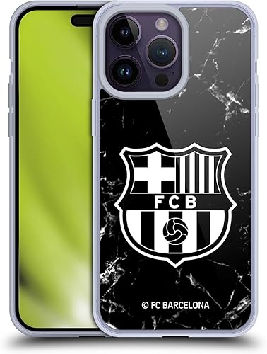 Head Case Designs Funda de gel suave con licencia oficial del FC Barcelona con patrón de cresta de mármol negro compatible con Apple iPhone 14 Pro