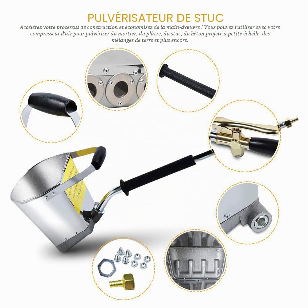 Pulvérisateur de Mortier Multifonctionnel Ciment Pistolet à Trémie Pulvérisateur de Plâtre avec 8 Buses Métalliques en Acier Inoxydable pour Mur