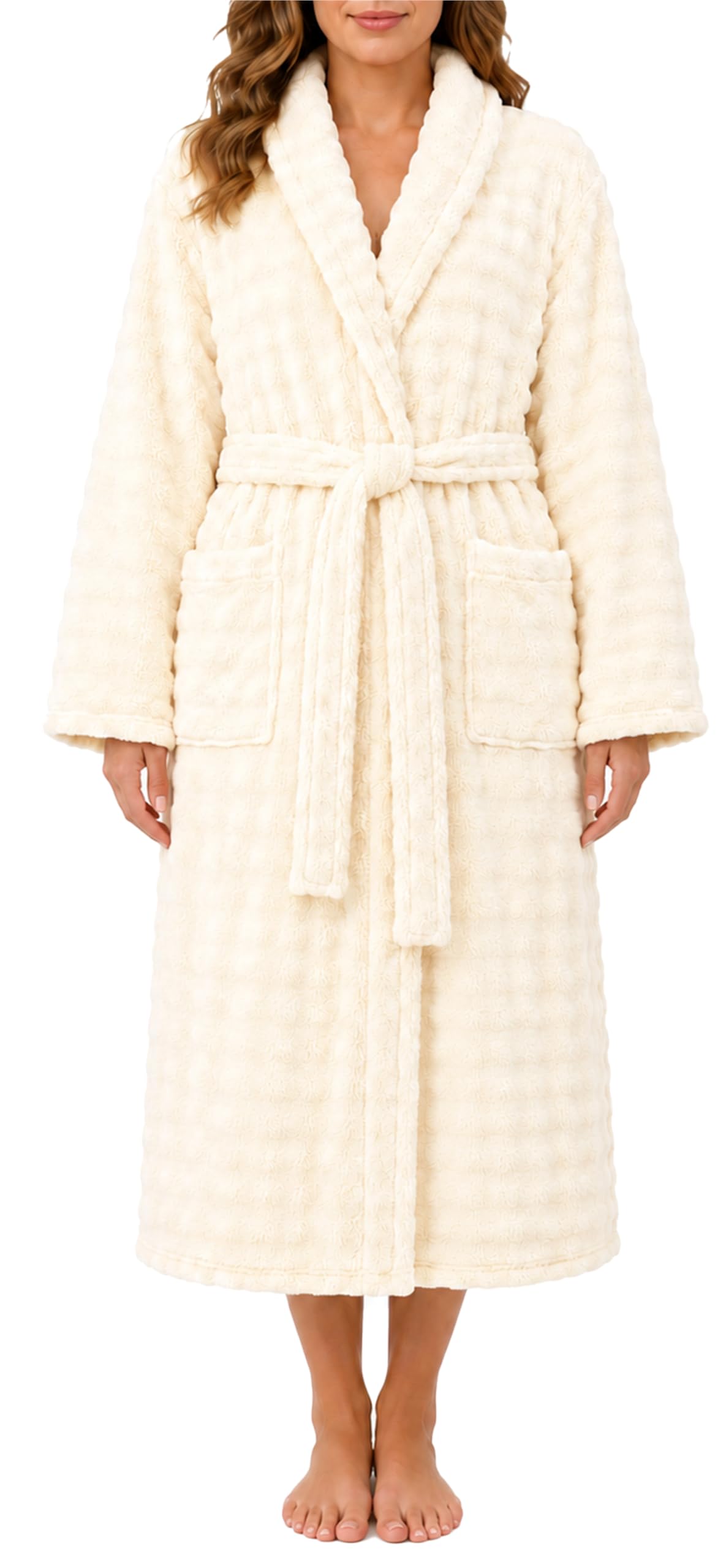 Albornoz de forro polar para mujer, largo y cálido invierno