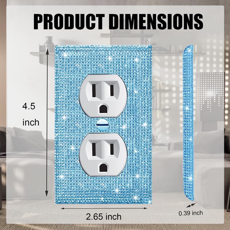 Image of 4 Pcs Outlet Covers Blue Rhinestones Wall Plate Toggle Light Switch Cover Decorative Durable Switch Covers Blue Rhinestones Outlet Light Switch