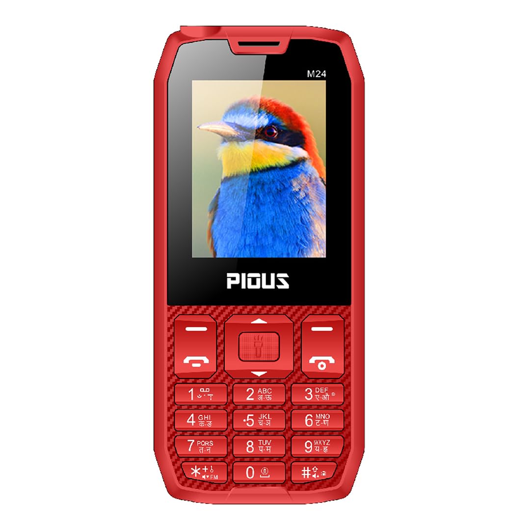 Pious M24 Dual Sim Mobile Phone (2.4 inch Display, Wireless FM Radio, 3000 mAh Battery, Made in India, Red)