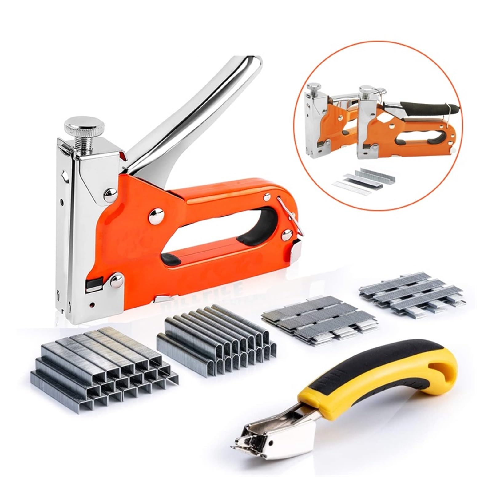 Pistola cucitrice 3 in 1 con 600 graffette, pistola cucitrice manuale con regolazione della potenza della chiodatrice for legno, artigianato, falegnameria, decorazione fai da te(A-With Nail puller)