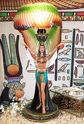 Ebros Gift Ancient Illumination Egyptian Goddess Isis Standing with Open Wings Side Table Lamp Statue 18.5" Tall Deity of Magic Moon and Protection with Colorful Built in Acrylic Lamp Shade