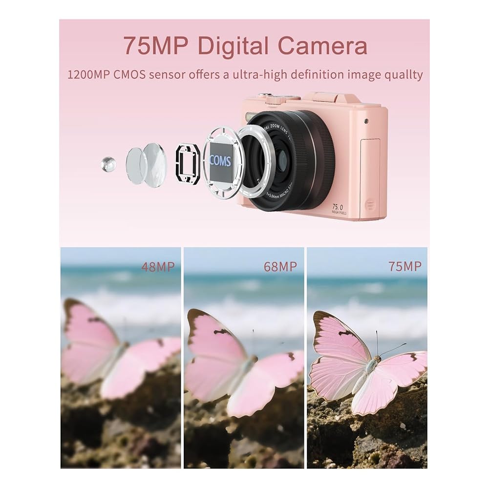 Fotocamera Vlog 5K Fotocamera Digitale WiFi Autofocus Schermo Flip 180°, Fotocamera Compatta per Fotografia per Principianti, Teenager C