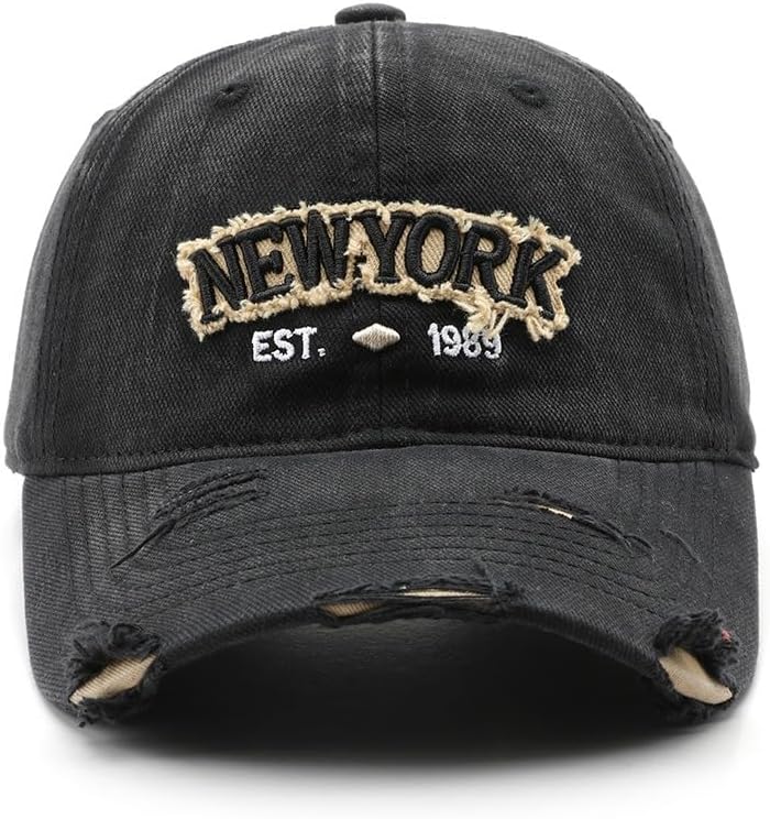 New York Hat Vintage Distressed Dad Hat Ripped Unstructured Low Profile Baseball Cap for Men & Women - Image 2