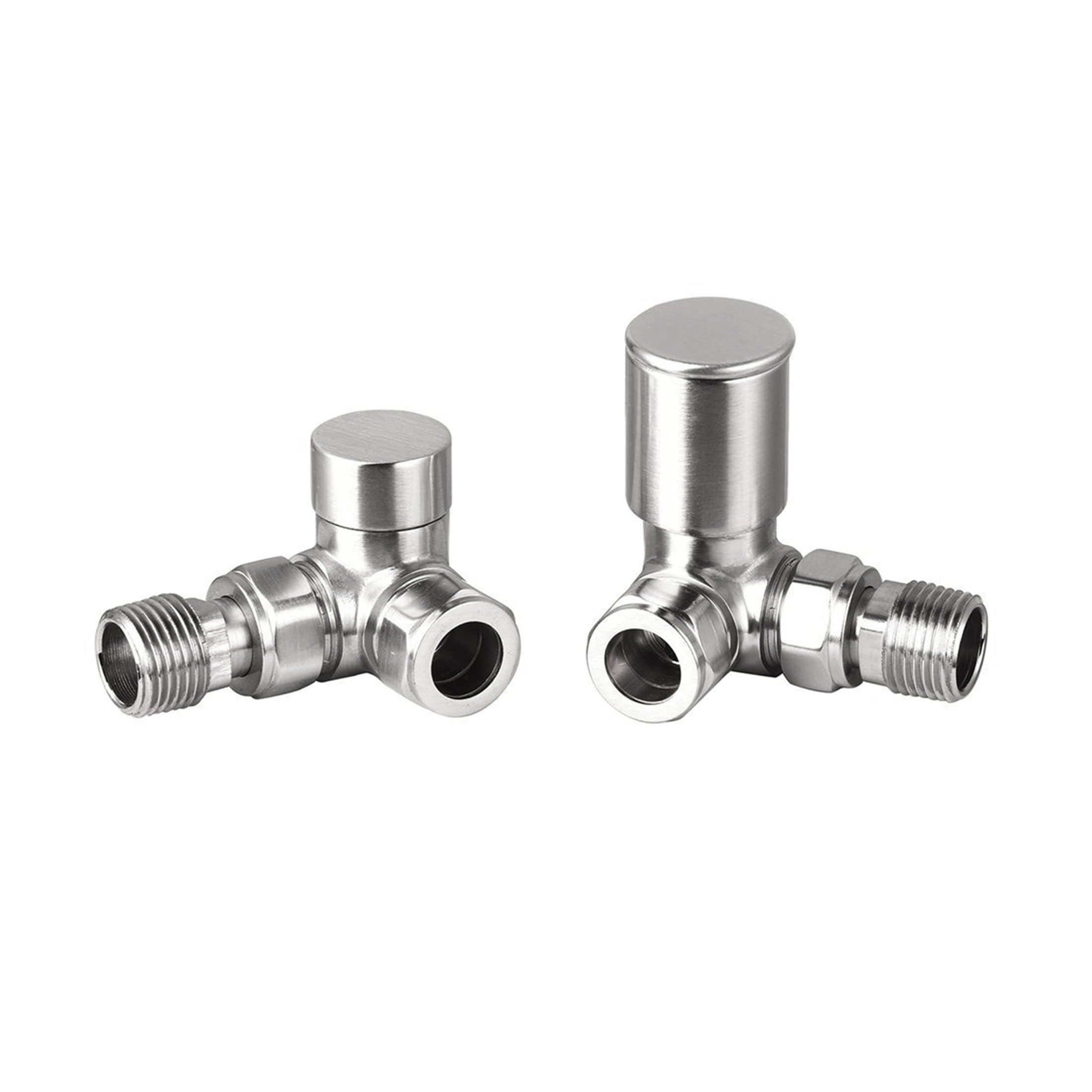 Manual Radiator Valve Round Corner - 15mm x R 1/2" - Brushed Nickel