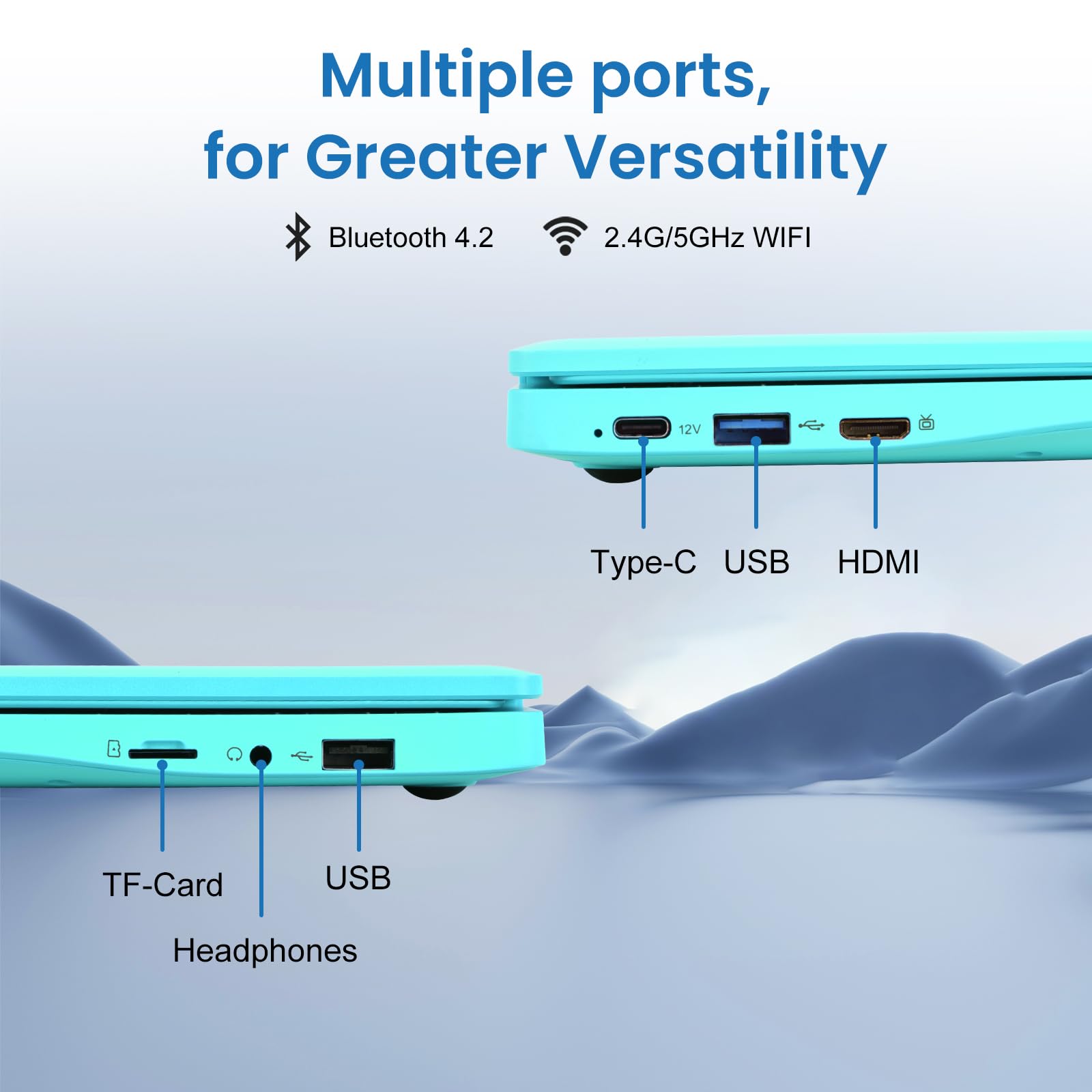 Mini computer portatile con Celeron N4000, 8 GB di RAM, SSD da 256 GB, schermo HD IPS, notebook educativo portatile per l'apprendimento, lavoro d'ufficio, blu