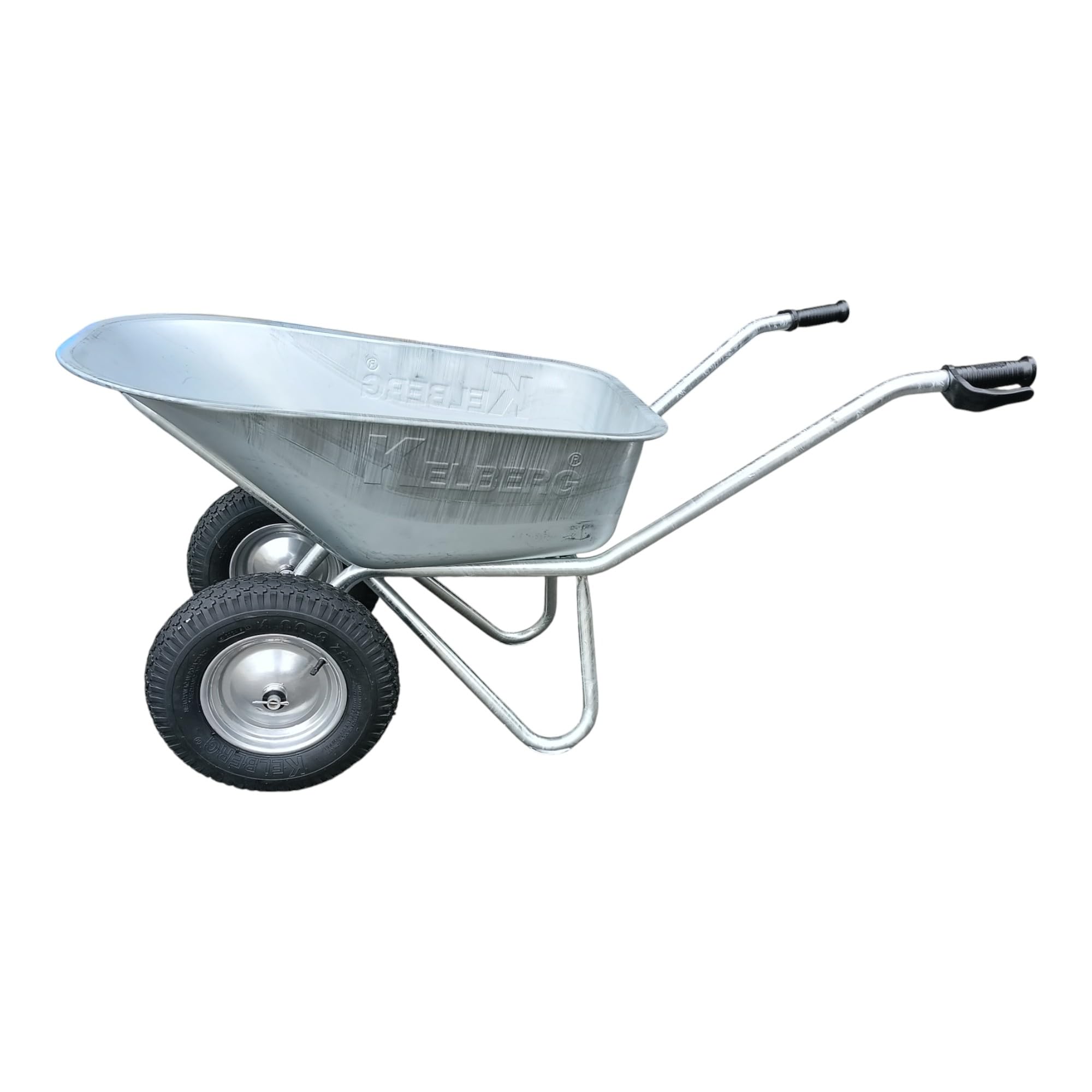 Schubkarre Agro 130L – 2-Rad – verzinkte Stahlmulde – stabile BAU-Schubkarre – 200 kg Traglast – für Garten, Hof & Baustelle 400-8 4PR Rad Silber