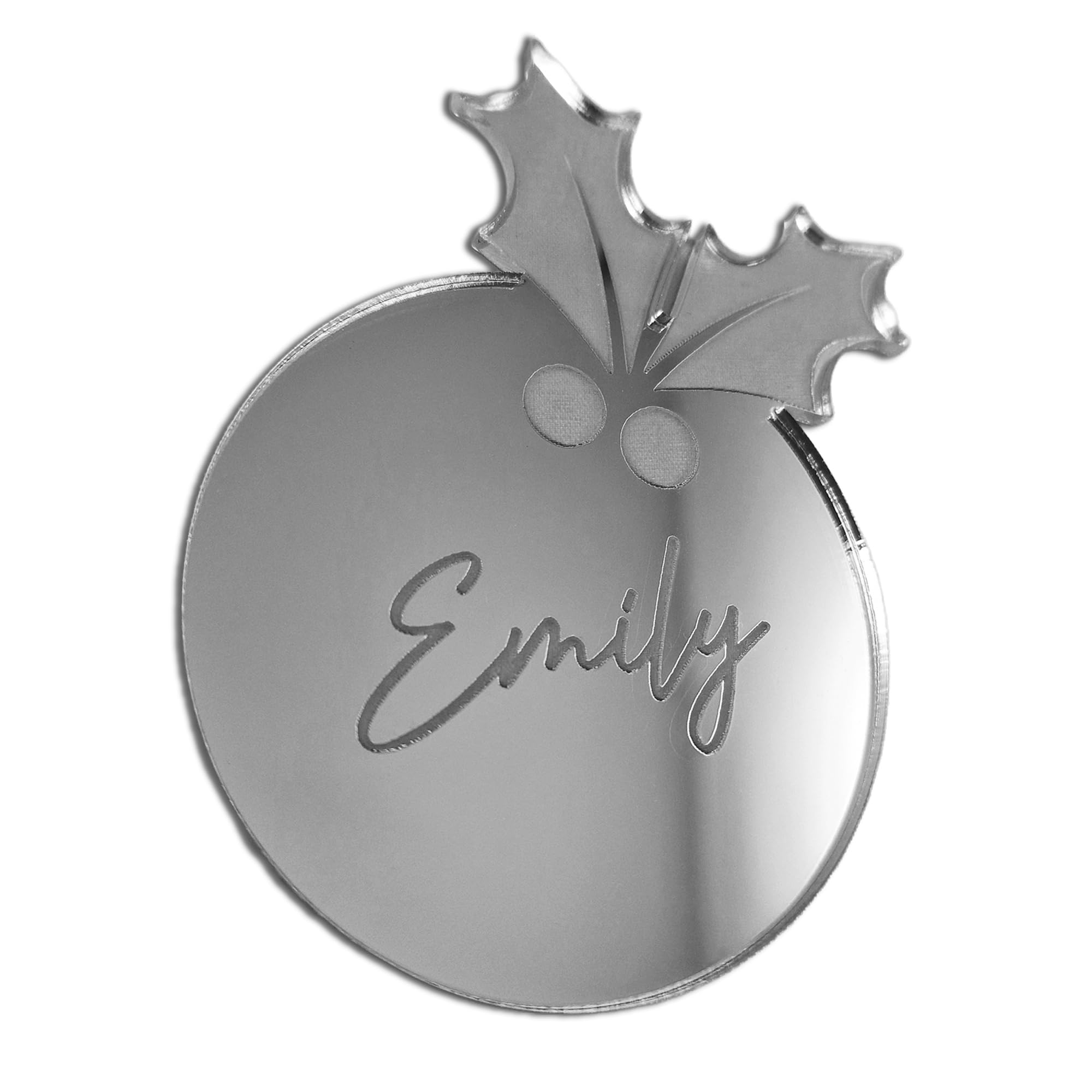 Fuzzy Cactus Mirror Silver Acrylic Personalised Large Christmas Pudding Place Name Decoration - Add Any Name! (Mirror Silver Acrylic)