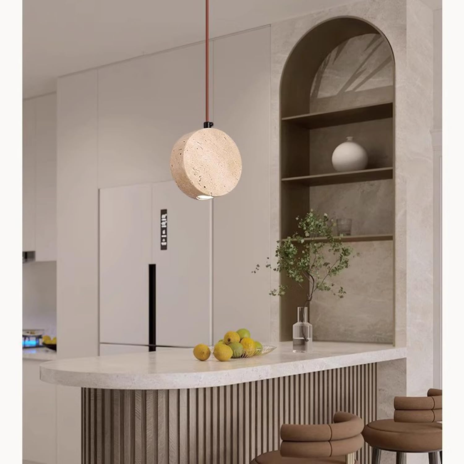 Lampadari a sospensione in pietra di travertino circolari 3,9 pollici