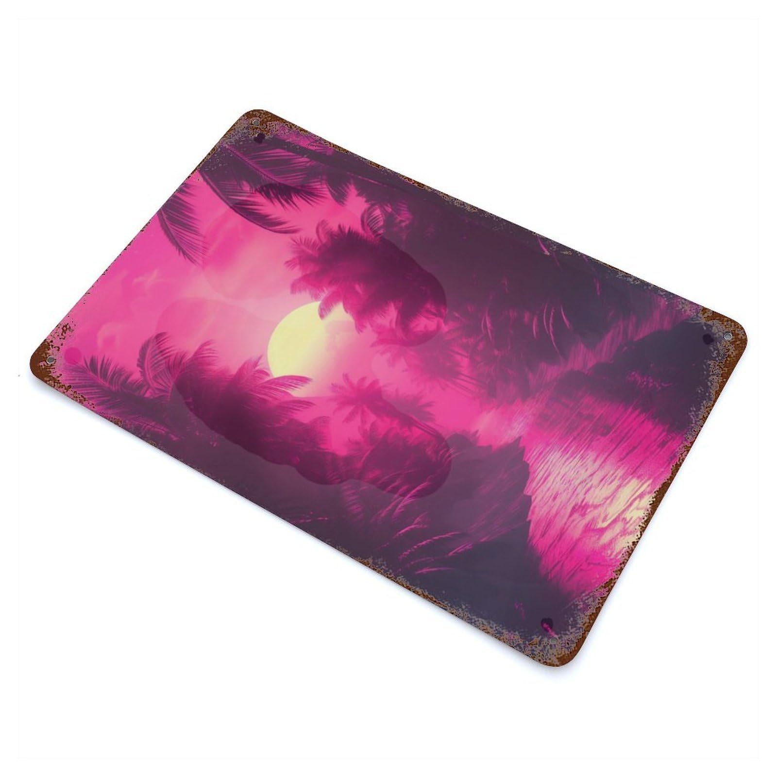 Tropical Synthwave Dreams 11.8"x7.9" Distressed Metal Wall Sign, Retro Wall Decor for Garage, Bar And Workshop Decor