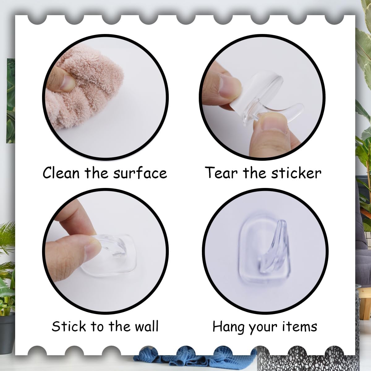 40 Pieces Clear Adhesive Wall Hooks for Walls No Damage, Transparent Reusable Seamless Hangers Without Nails Small Acrylic Sticky Hooks for Kitchen Bathroom Bedroom Office