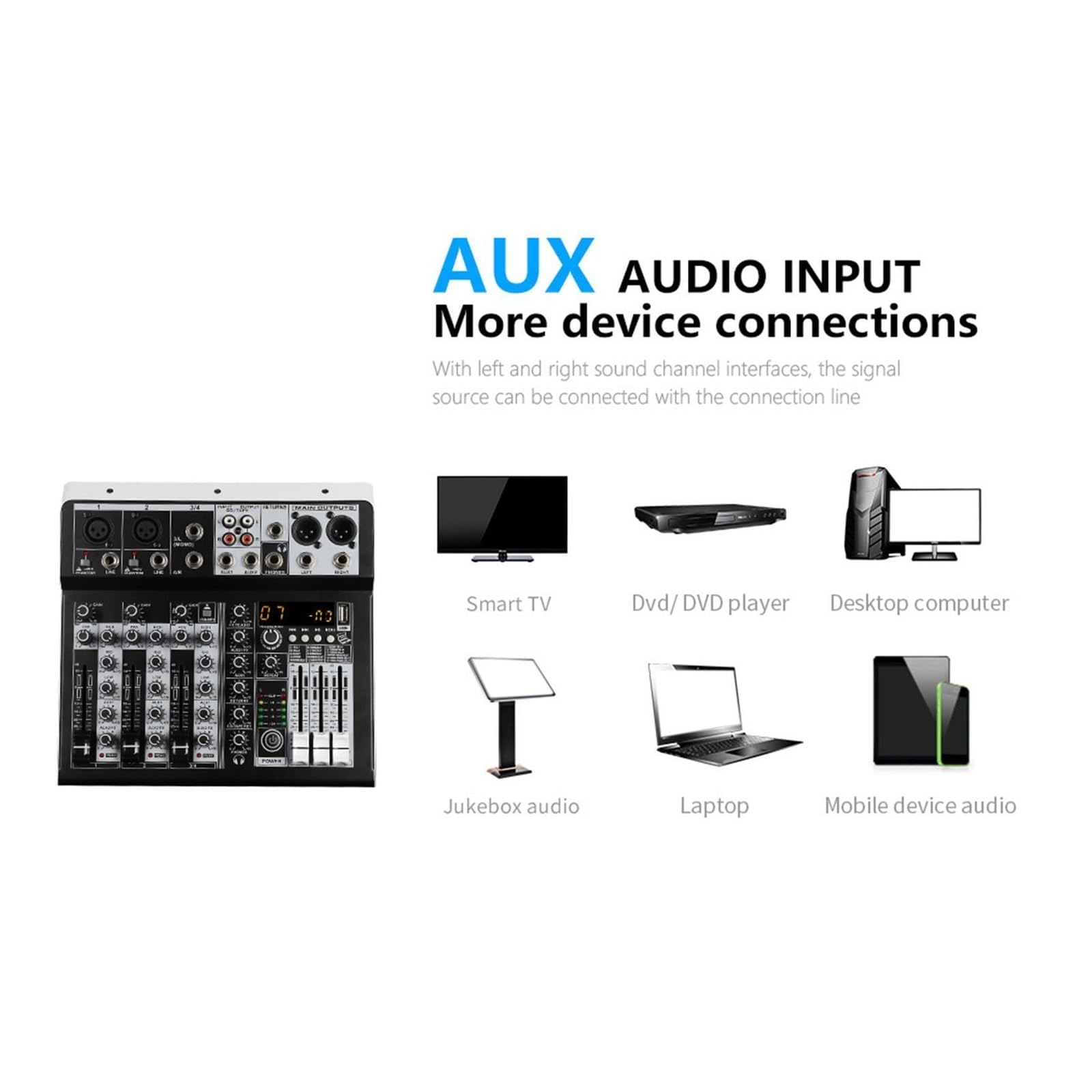 DJ-Mixer, Mixer-Sound, 2x Mono-Stereo-Eingang, 4-Kanal-Digitalmischpult For DJ-Studio-Bühnenauftritte