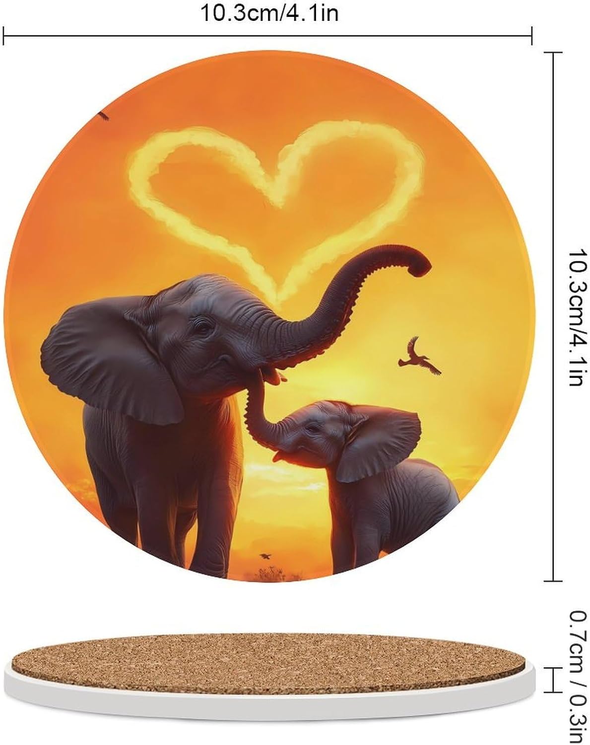 Elephants Mama Love Funny Round Ceramic Coasters for Drink Absorbent Cup Holders Tabletop Protection