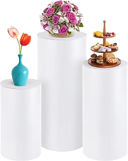 FAHKNS 3PCS Cylinder Stands for Party, White Cake Stand