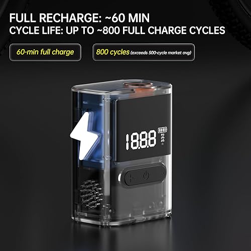 Miniatura 5 de Roadvo Mini bomba de neumáticos para bicicleta, bomba de aire eléctrica portátil de 120 PSI con medidor digital, inflador de neumáticos rápido con