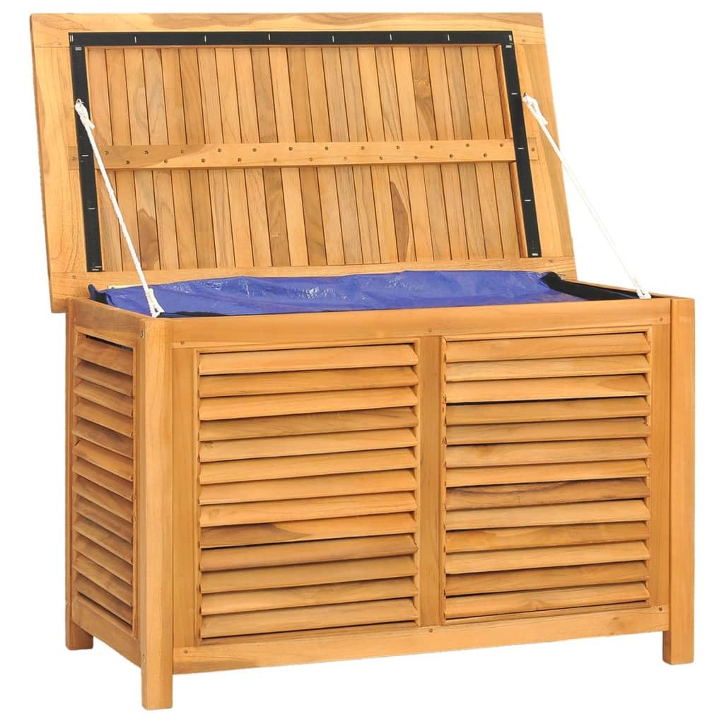 vidaXL Caja de almacenaje de jardín con Bolsa Teca Maciza 90x50x58 cm, Caja de almacenaje, baúl para Mantas, baúl de jardín, baúl de Herramientas