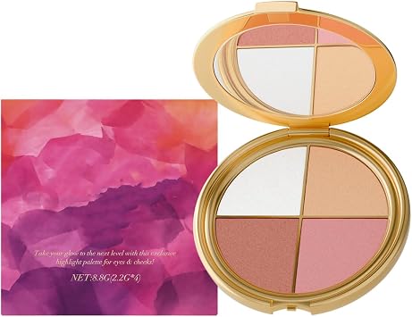 Cheek Palette & Eyeshadow Palette - 4-In-1 Face Palettes with Metallic Shimmer Eyeshadow, Highlighter & Blush, Multi-Purpose Makeup Palettes Contour Kit, Portable Compact Four-in-one, 8.8g