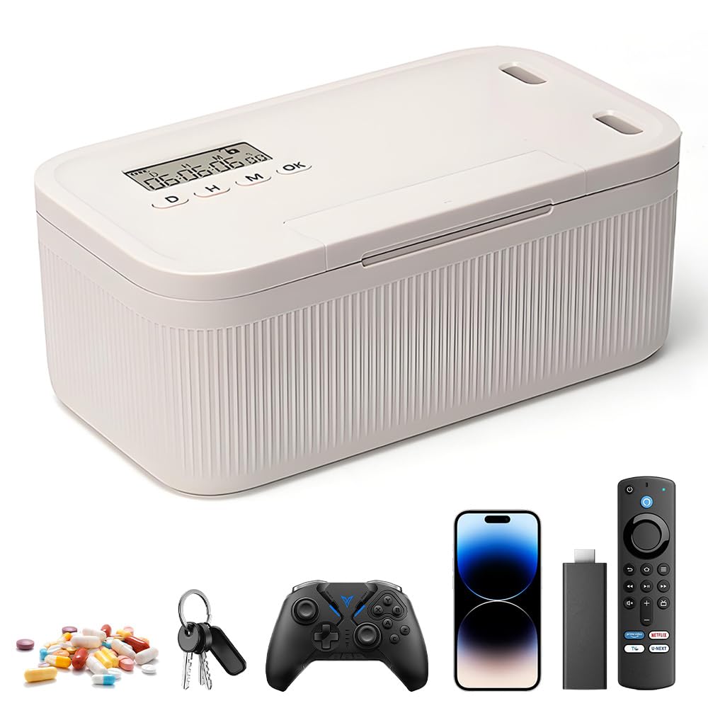 Caja con Temporizador y Bloqueo Seguro, Taquillas Temporales Seguras, Caja Bloqueable para Móviles, Contenedor de Autocontrol para Teléfonos, Videojuegos y Redes Sociales (23.9x13.1x 9.6 cm)