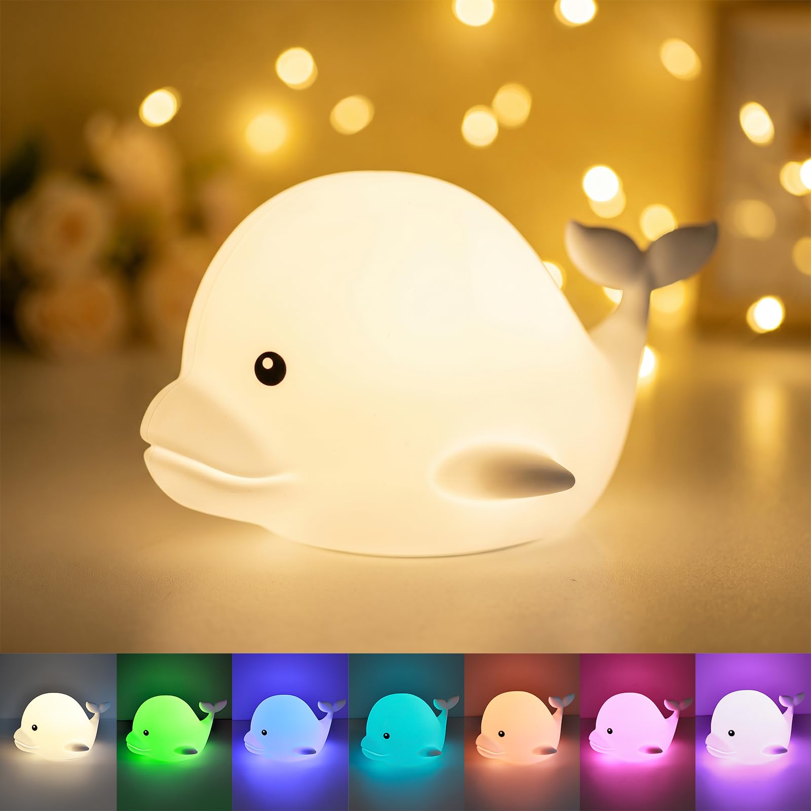 Raroly Cute Dolphin Night Light, 7-Color Gradient Silicone Bedside Lamp with Timer, USB Rechargeable & 2-Level Dimmable, Portable Touch Lamp for Kids Bedroom Decor, Birthday Easter Christmas Gift