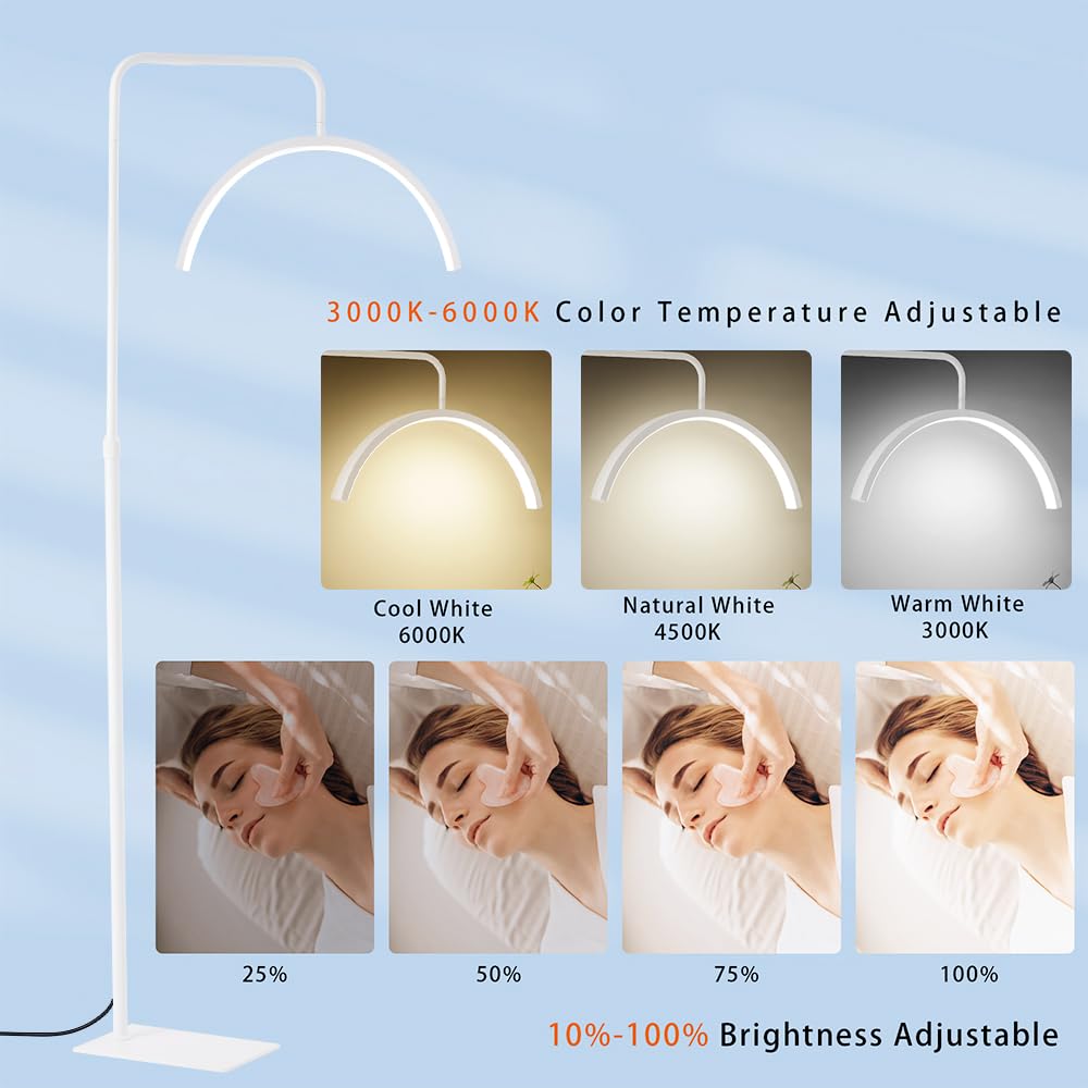 duowelly 48w Lampada Mezza Luna Estetica con Comando a Pedale,Lampada Extension Ciglia Professionale,Lampada Lashmaker,Luce Led Centro Estetico,Lampada Da Terra Bianca Estetista per Unghie,Tattoo