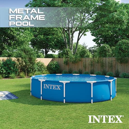 Image of INTEX Metal Frame 12ft x 30in Round Above Ground Swimming Pool Set w /Pump