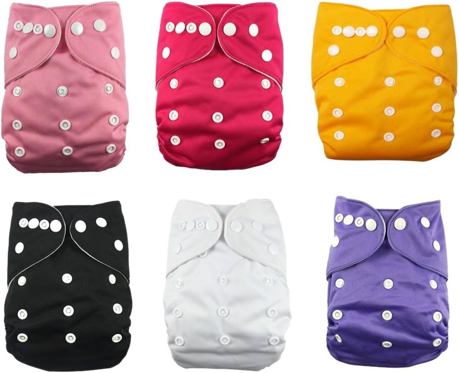 Nooya Adjustable Snap One Size Baby Cloth Diapers ,Washable Reusable ,Breathable, 6 Pack Pocket Cloth Diaper with 2 Inserts Each(6PCS Cover + 12 Inserts)