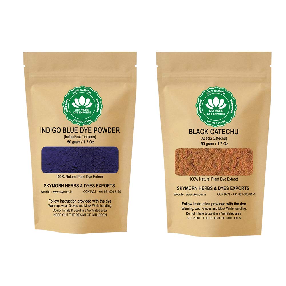 SKYMORN Pure Organic Indigo Blue and Black-Catechu Dye Powder Natural Colorant Combo Pack for Clothes, Fabric Soap and Paper (50 Gm, Each Pack) (B08XW6K243) Amazon Price History, Amazon Price Tracker