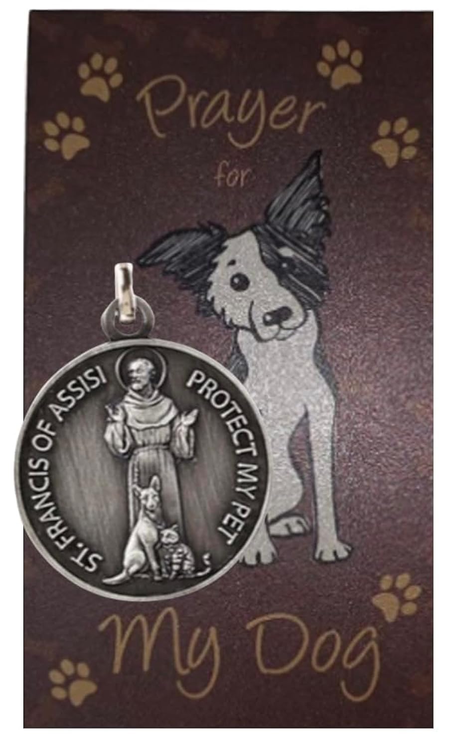 Westmon WorksSt Francis Medal for Dogs Collar Pendant with Saint Pet Prayer Card, base, No Gemstone