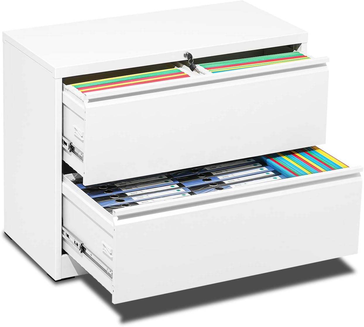 INVIE 2 Drawer Lateral File Cabinet for Home Office with Lock Metal Filing Cabinet, Lockable Large Cabinets Keys and 4 Adjustable Hanging Bars, White(Easy Assembly), 28.3x35.4x17.7 inch(HxLxW) : Office Products