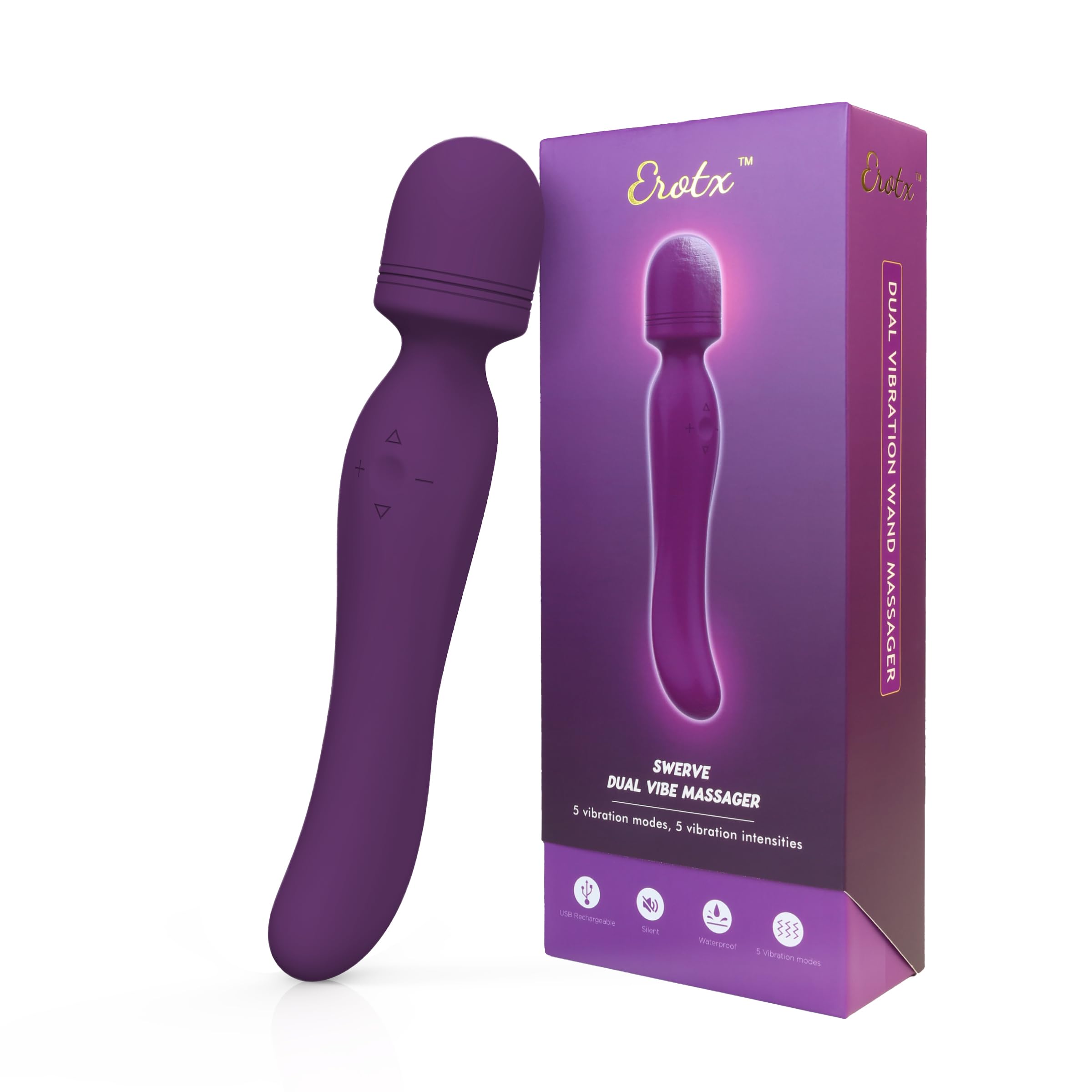 Swerve Dual-Function Rechargeable Power Wand Massager and G-Spot Vibrator Ultra-Soft Silicone for Gentle Clitoral Stimulation 5 Vibration Modes